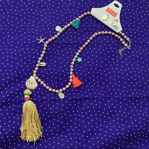 🐚Long Lilac Rainbow & Marbled Bead Necklace Earrings Set🧜🏻‍♀️ Mermaid